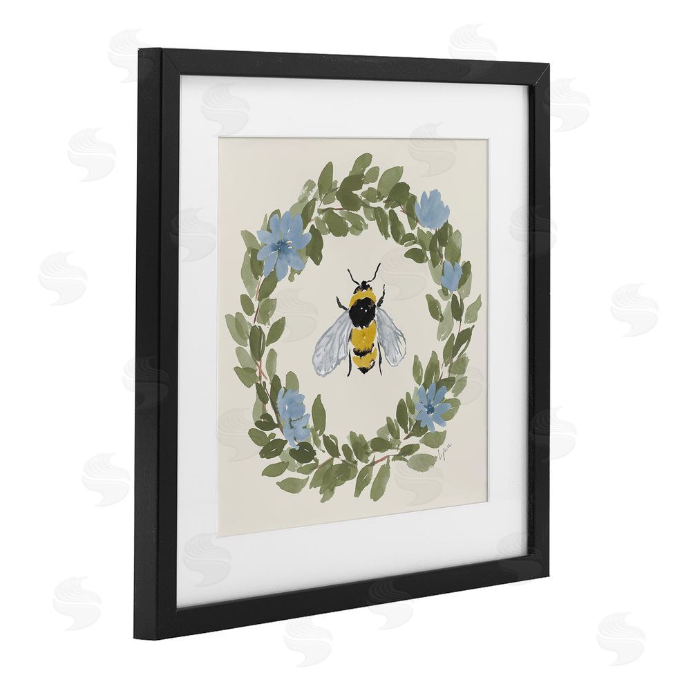 Lucille Price Floral Wreath Bee Celebration Black Framed Print Under Glass Wall Art