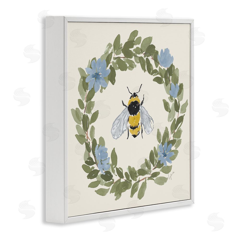 Lucille Price Floral Wreath Bee Celebration White Framed Giclee Wall Art