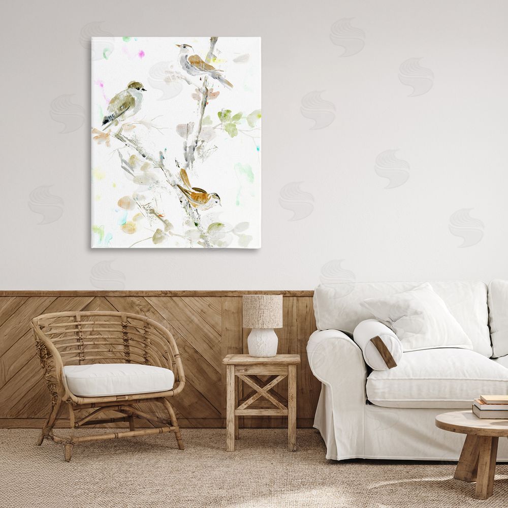 Lorenzo Collective Delicate Feathers Trio Stretched Canvas Wall Art Print in Room