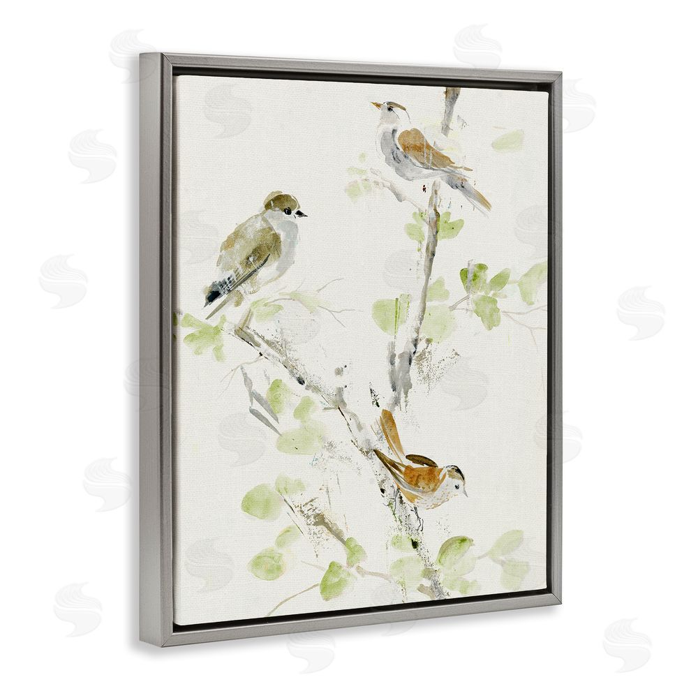 Lorenzo Collective Delicate Feathers Abstraction Gray Floating Frame Canvas Wall Art
