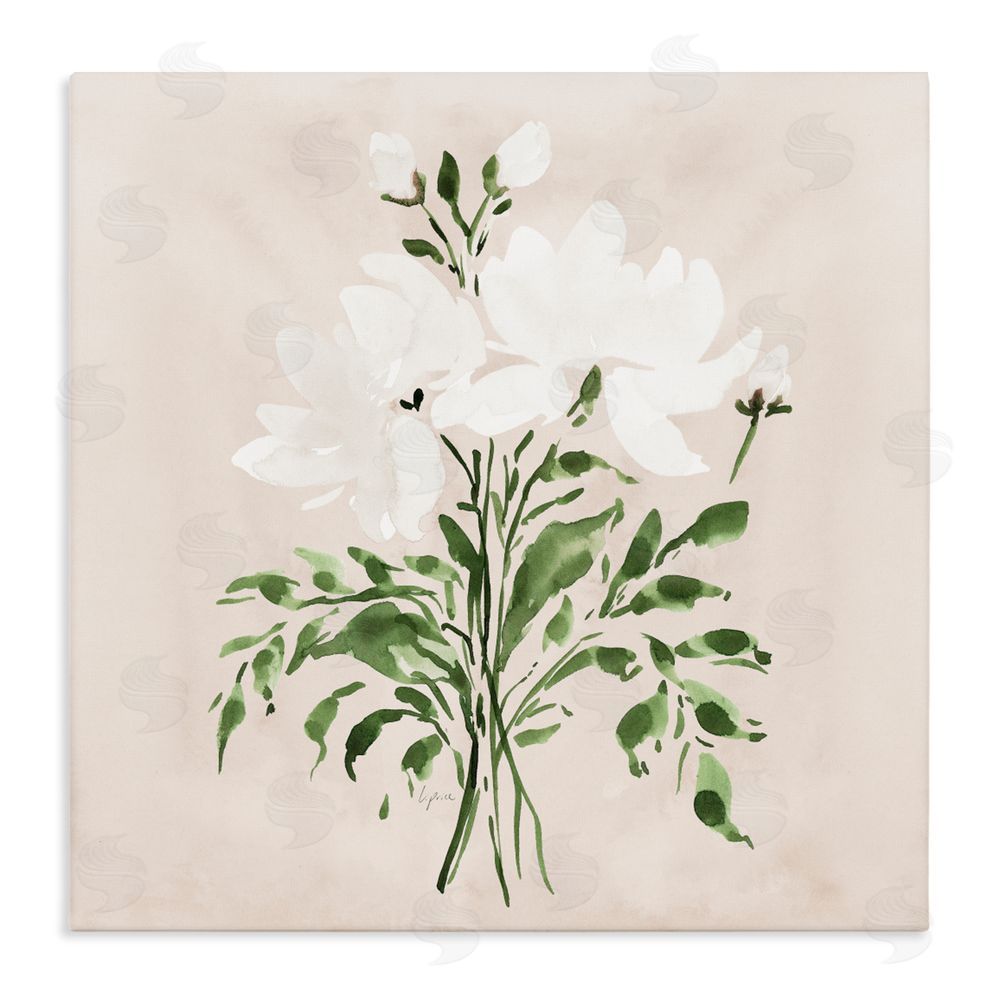 Lucille Price White On Tan Floral Stretched Canvas Wall Art Print