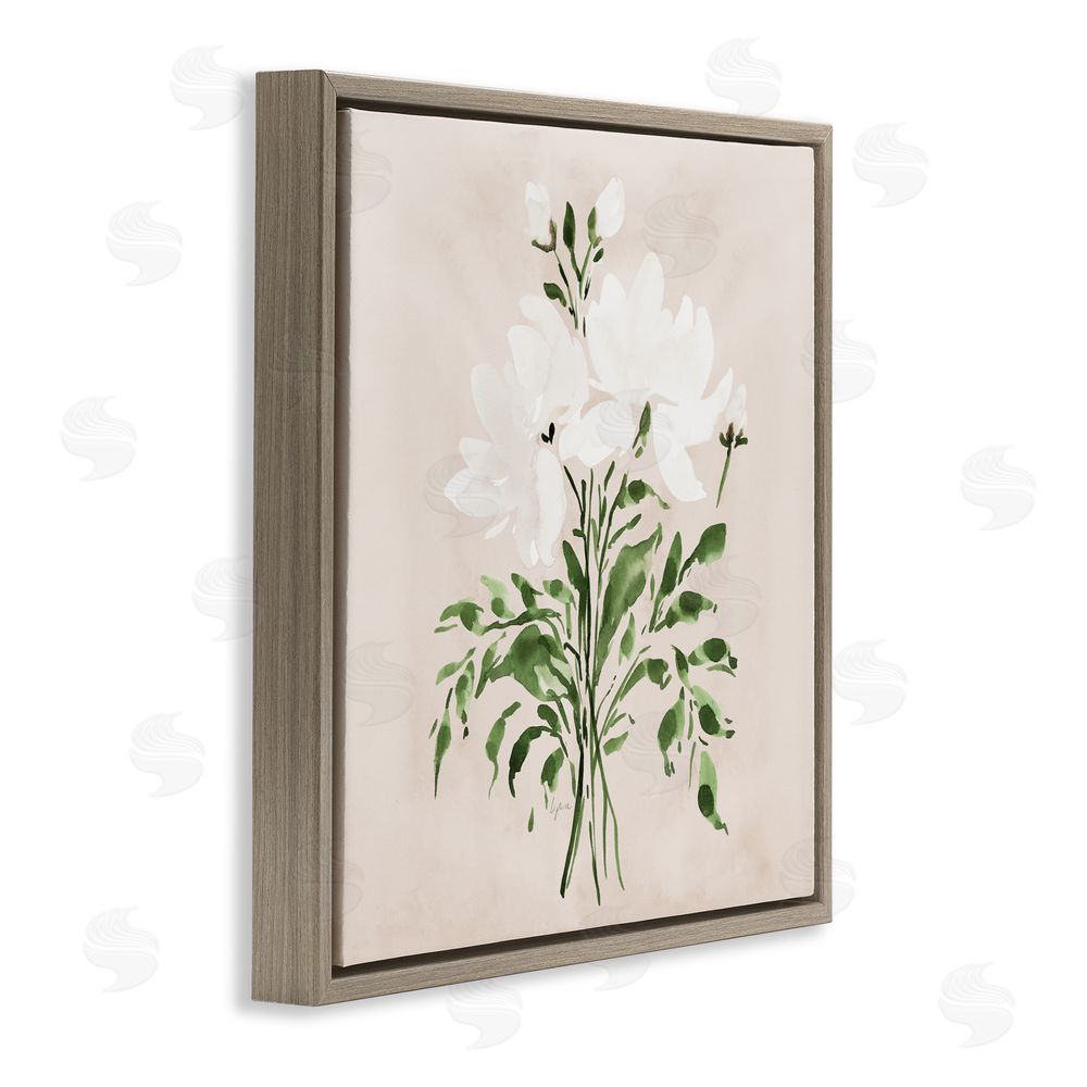 Lucille Price White On Tan Floral Brown Floating Frame Canvas Wall Art Print