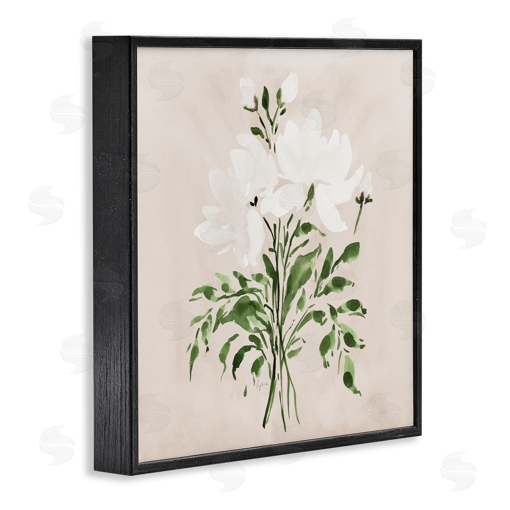 Lucille Price White On Tan Floral Black Framed Giclee Wall Art Print