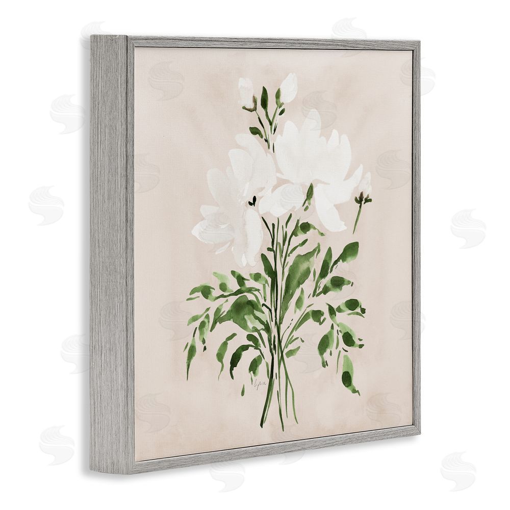 Lucille Price White On Tan Floral Gray Framed Giclee Wall Art Print