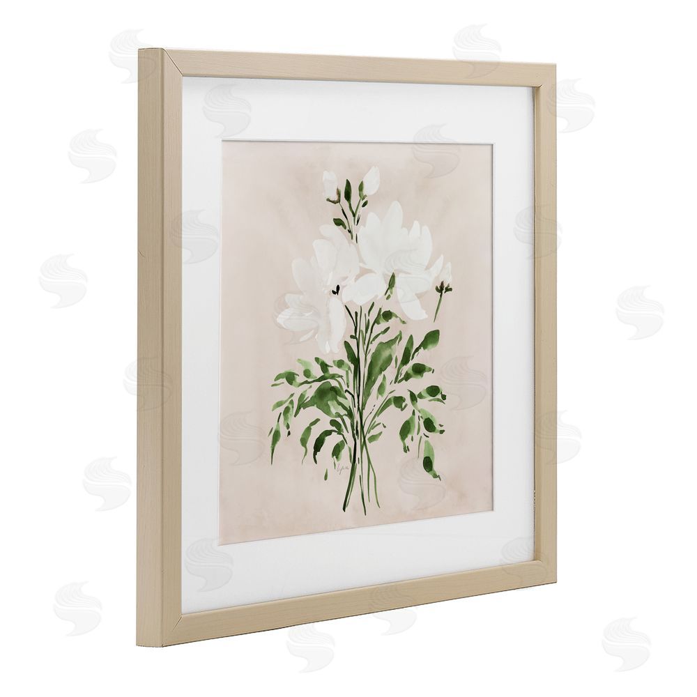Lucille Price White On Tan Floral Brown Framed Print Under Glass Wall Art