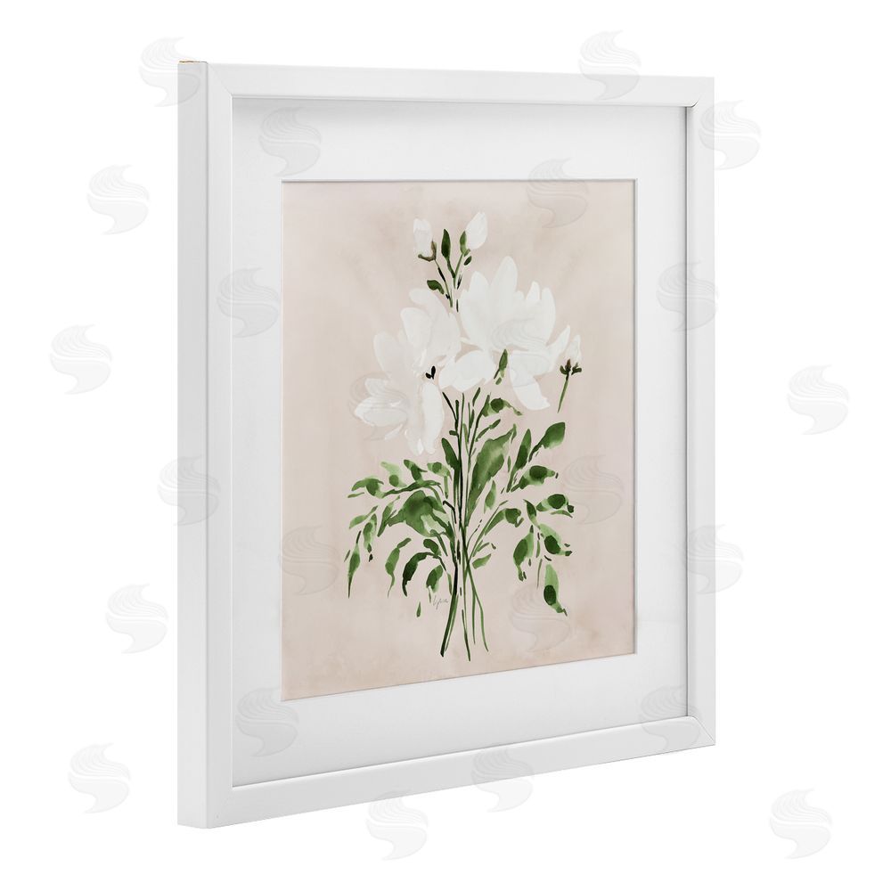 Lucille Price White On Tan Floral White Framed Print Under Glass Wall Art