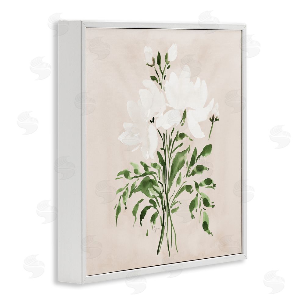Lucille Price White On Tan Floral White Framed Giclee Wall Art Print