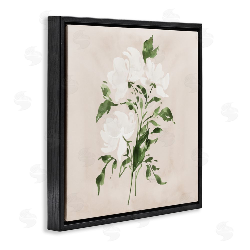 Lucille Price White On Tan Blossom Black Floating Frame Canvas Wall Art Print