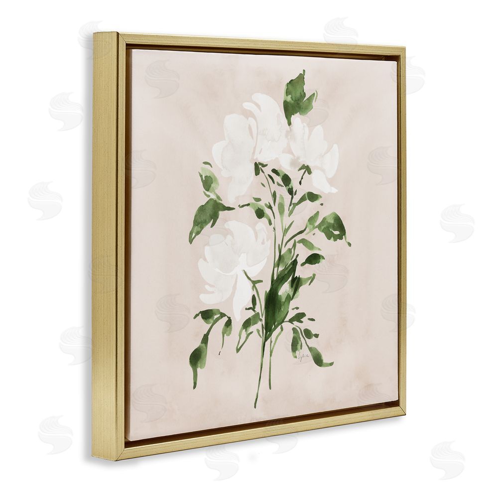 Lucille Price White On Tan Blossom Gold Floating Frame Canvas Wall Art Print