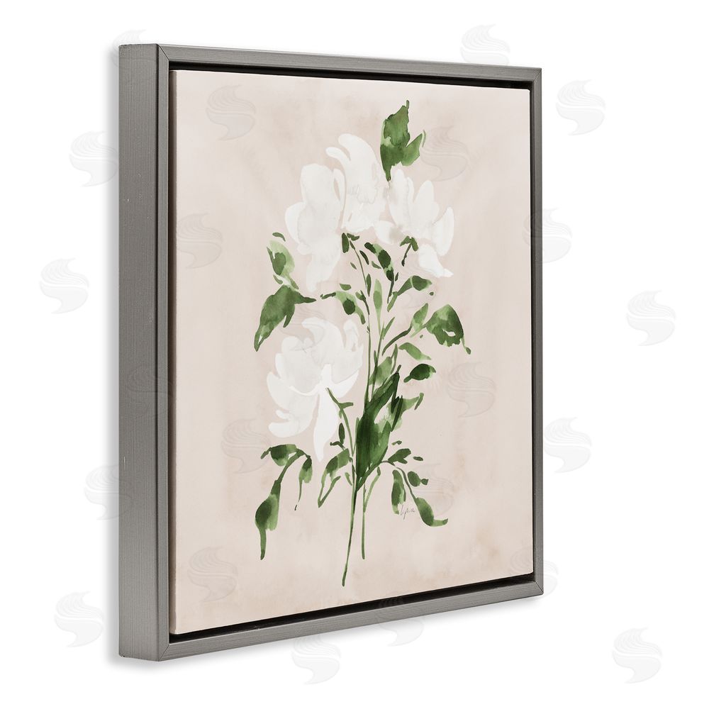 Lucille Price White On Tan Blossom Gray Floating Frame Canvas Wall Art Print