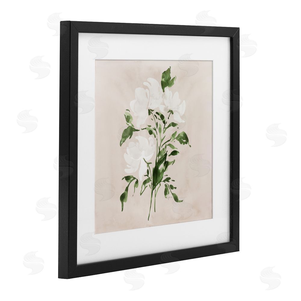 Lucille Price White On Tan Blossom Black Framed Print Under Glass Wall Art