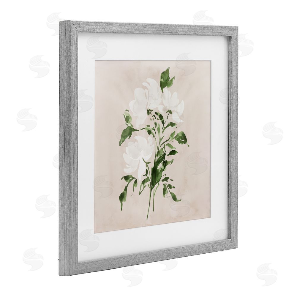 Lucille Price White On Tan Blossom Gray Framed Print Under Glass Wall Art