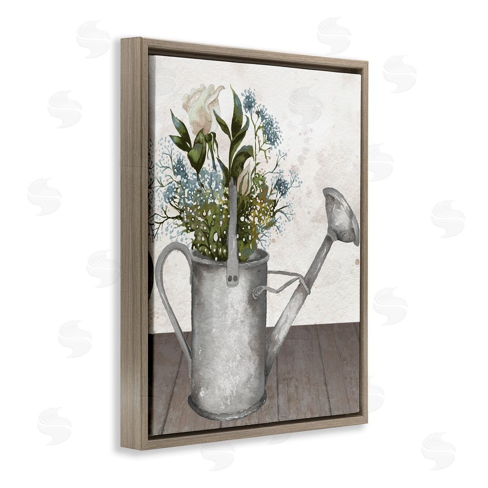 Sundance Graphics Floral Pitcher Watering Can Brown Floating Frame Canvas Wall Art Print