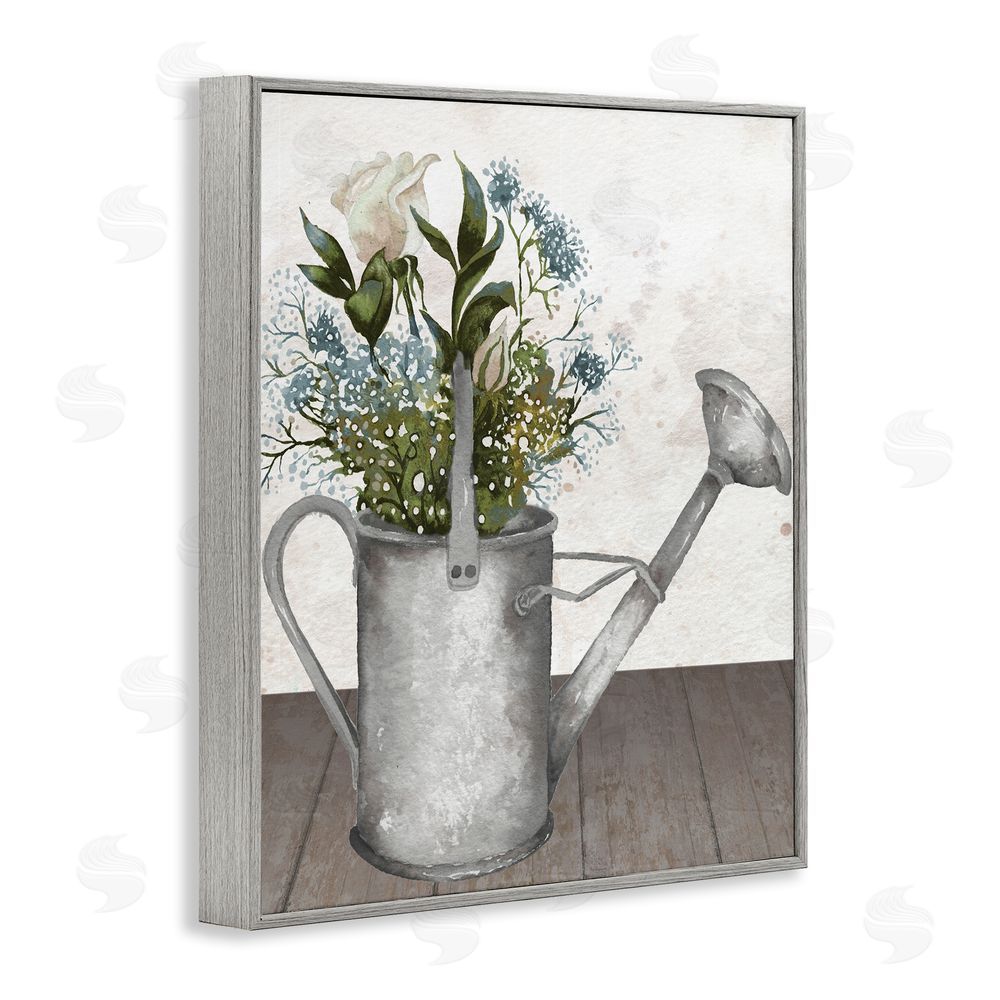 Sundance Graphics Floral Pitcher Watering Can Gray Framed Giclee Wall Art Print