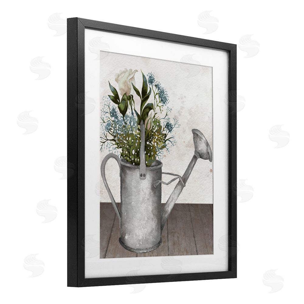 Sundance Graphics Floral Pitcher Watering Can Black Framed Print Under Glass Wall Art