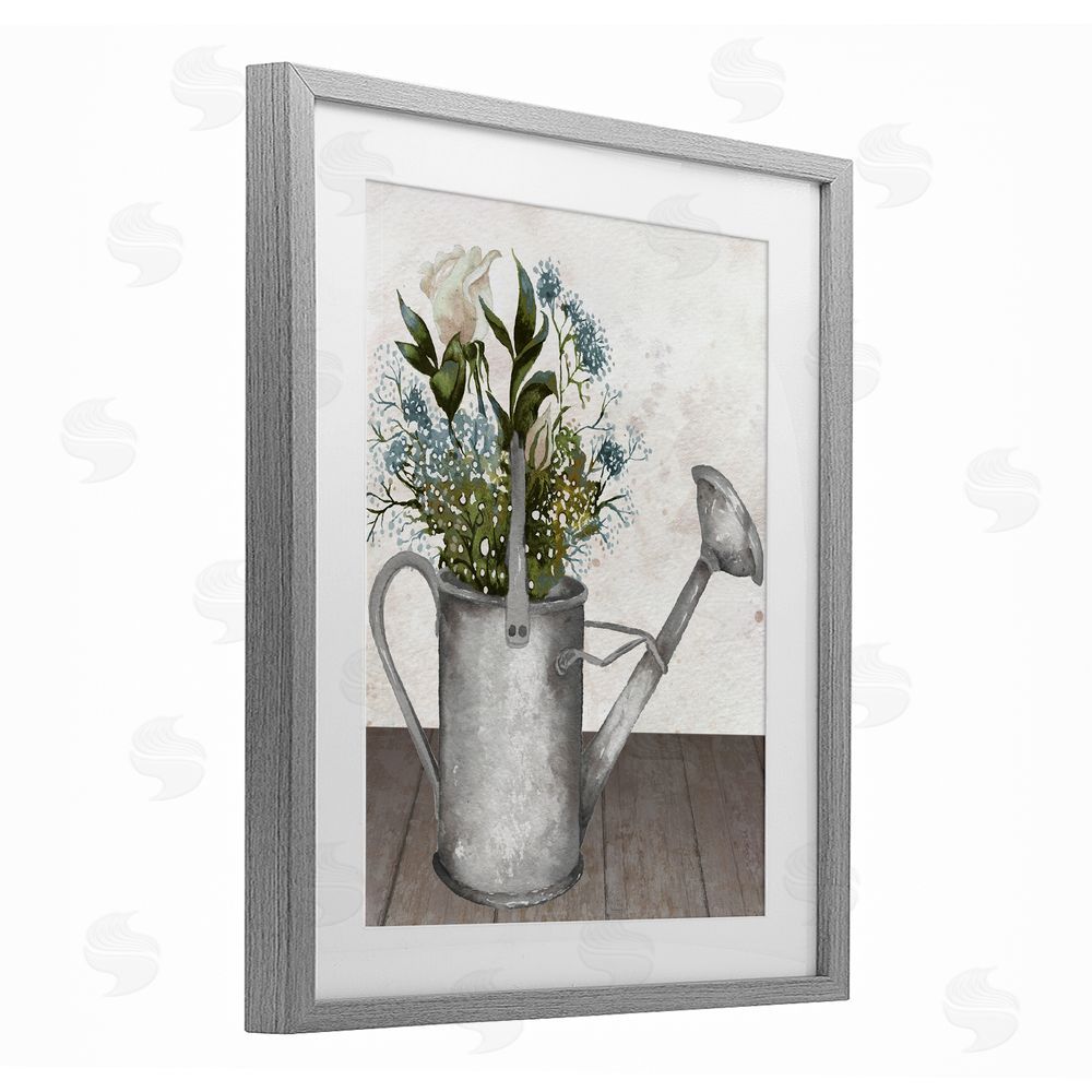 Sundance Graphics Floral Pitcher Watering Can Gray Framed Print Under Glass Wall Art