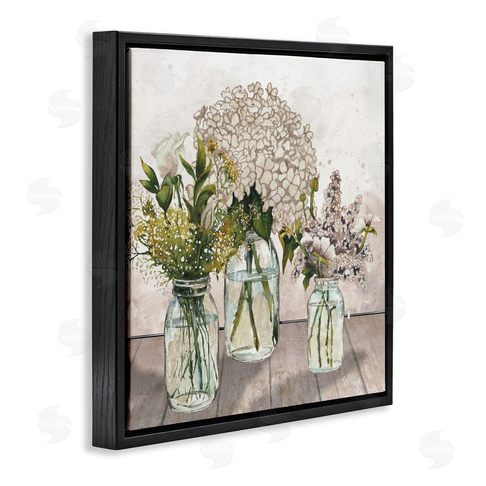 Sundance Graphics Jars Of Wildflowers Black Floating Frame Canvas Wall Art Print