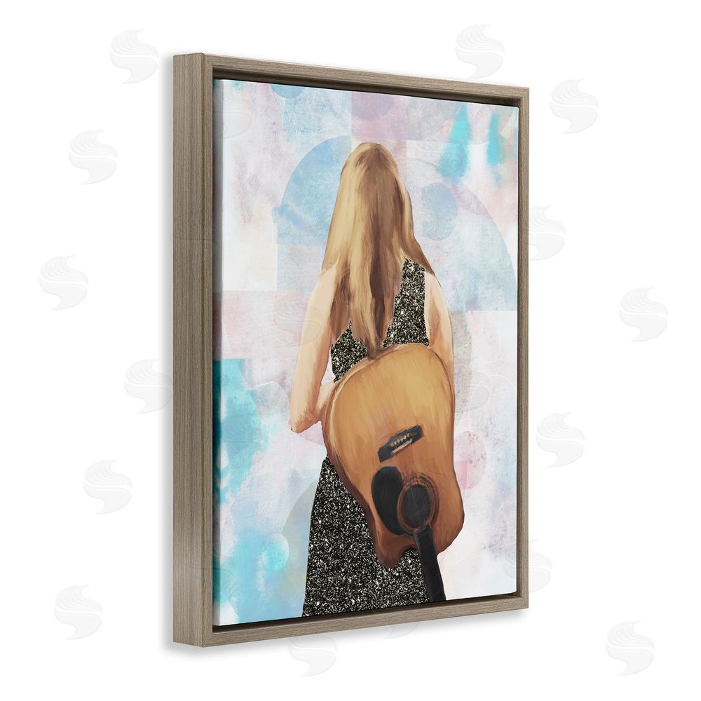 Sundance Graphics Dreaming With My Guitar Brown Floating Frame Canvas Wall Art Print