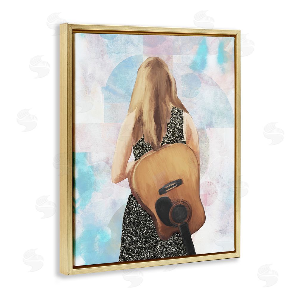 Sundance Graphics Dreaming With My Guitar Gold Floating Frame Canvas Wall Art Print