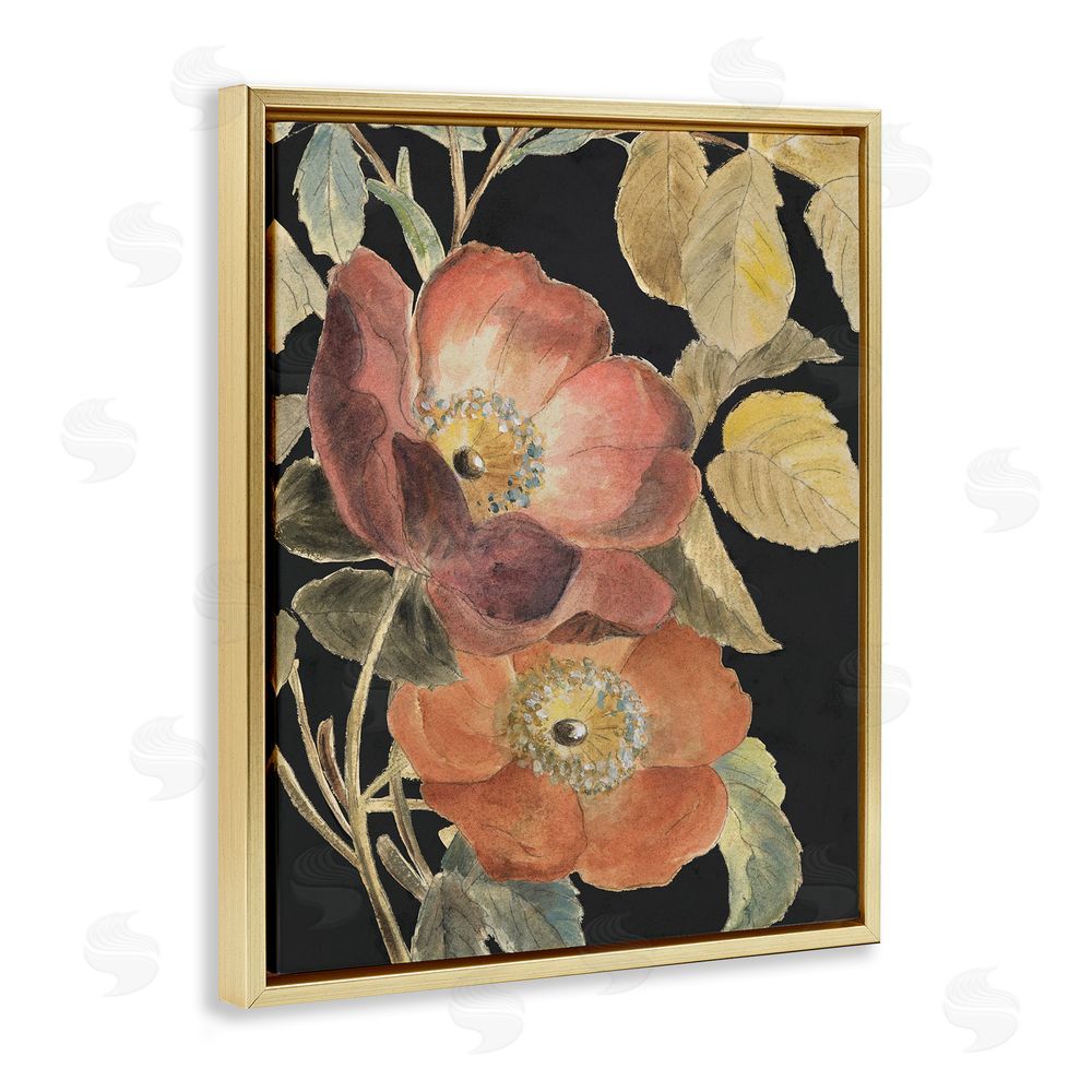 Lanie Loreth Red Flower over Black Gold Floating Frame Canvas Wall Art Print