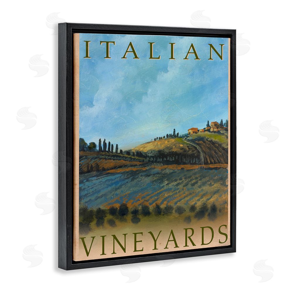 Sundance Graphics Italian Vineyards Vintage Poster Black Floating Frame Canvas Wall Art Print