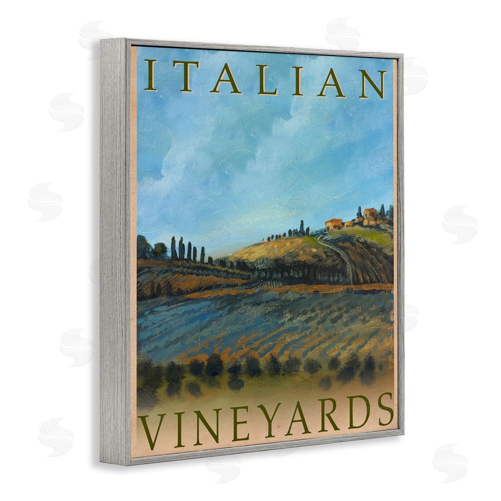 Sundance Graphics Italian Vineyards Vintage Poster Gray Framed Giclee Wall Art Print
