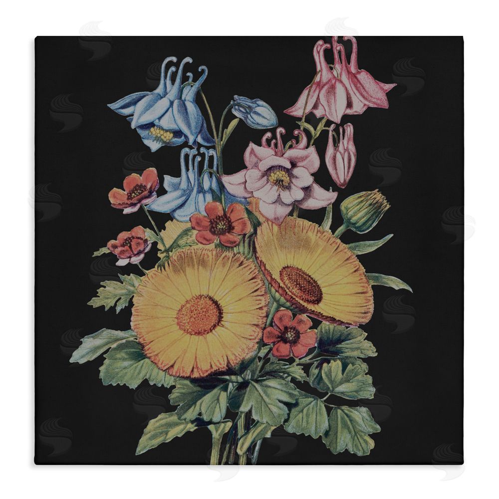 Dan Meneely Vintage Bouquet Study on Black Stretched Canvas Wall Art Print