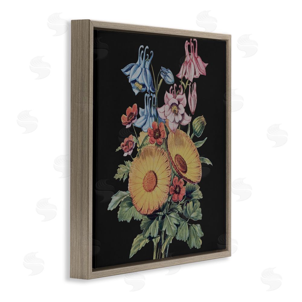 Dan Meneely Vintage Bouquet Study on Black Brown Floating Frame Canvas Wall Art Print