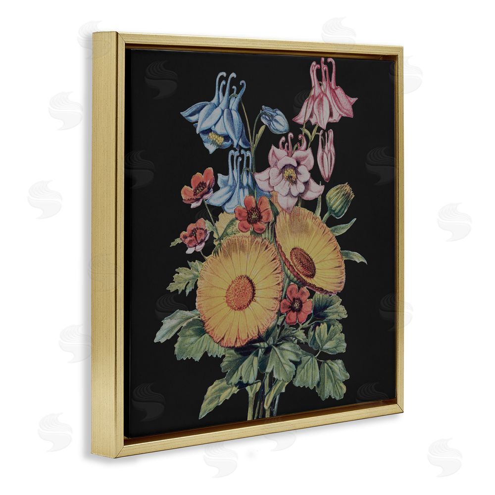 Dan Meneely Vintage Bouquet Study on Black Gold Floating Frame Canvas Wall Art Print