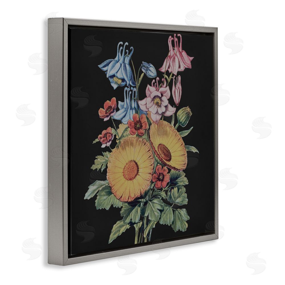 Dan Meneely Vintage Bouquet Study on Black Gray Floating Frame Canvas Wall Art Print