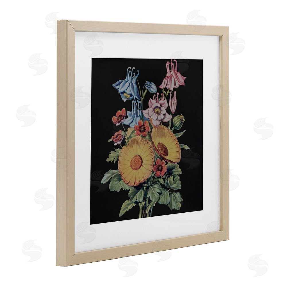 Dan Meneely Vintage Bouquet Study on Black Brown Framed Print Under Glass Wall Art