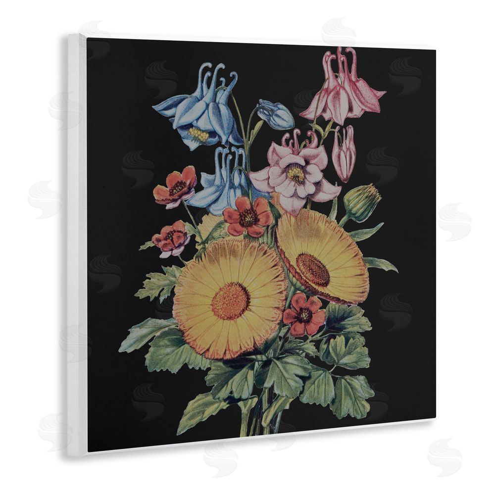 Dan Meneely Vintage Bouquet Study on Black Wall Plaque Art Print