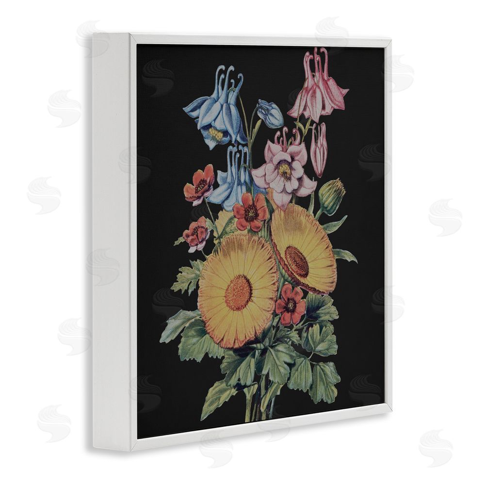 Dan Meneely Vintage Bouquet Study on Black White Framed Giclee Wall Art Print