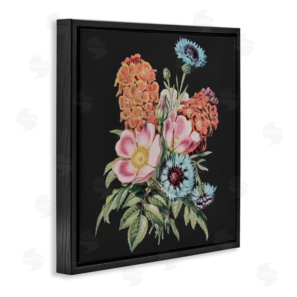 Dan Meneely Vintage Bouquet Study over Black Black Floating Frame Canvas Wall Art Print