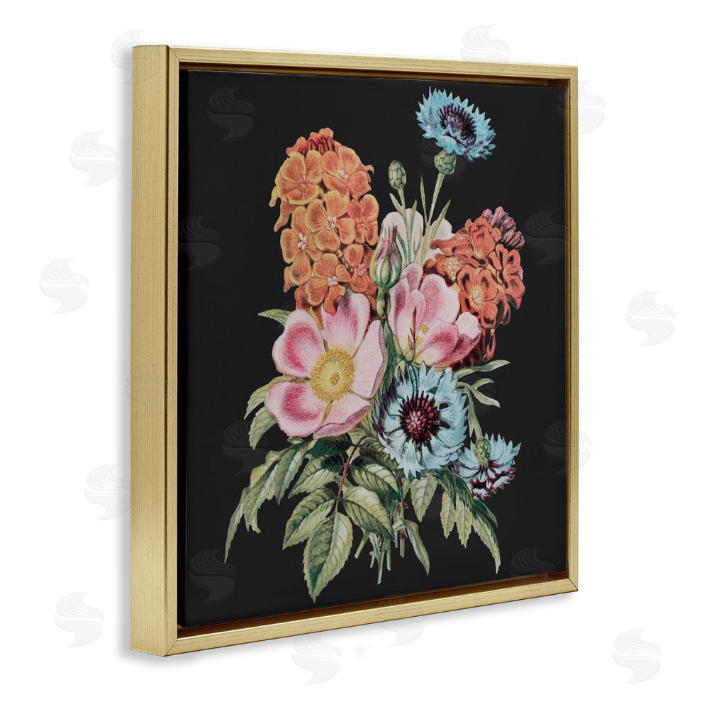 Dan Meneely Vintage Bouquet Study over Black Gold Floating Frame Canvas Wall Art Print