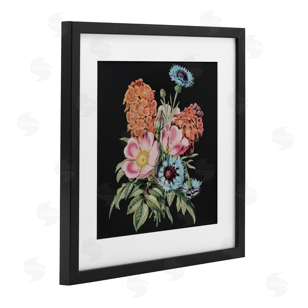 Dan Meneely Vintage Bouquet Study over Black Black Framed Print Under Glass Wall Art