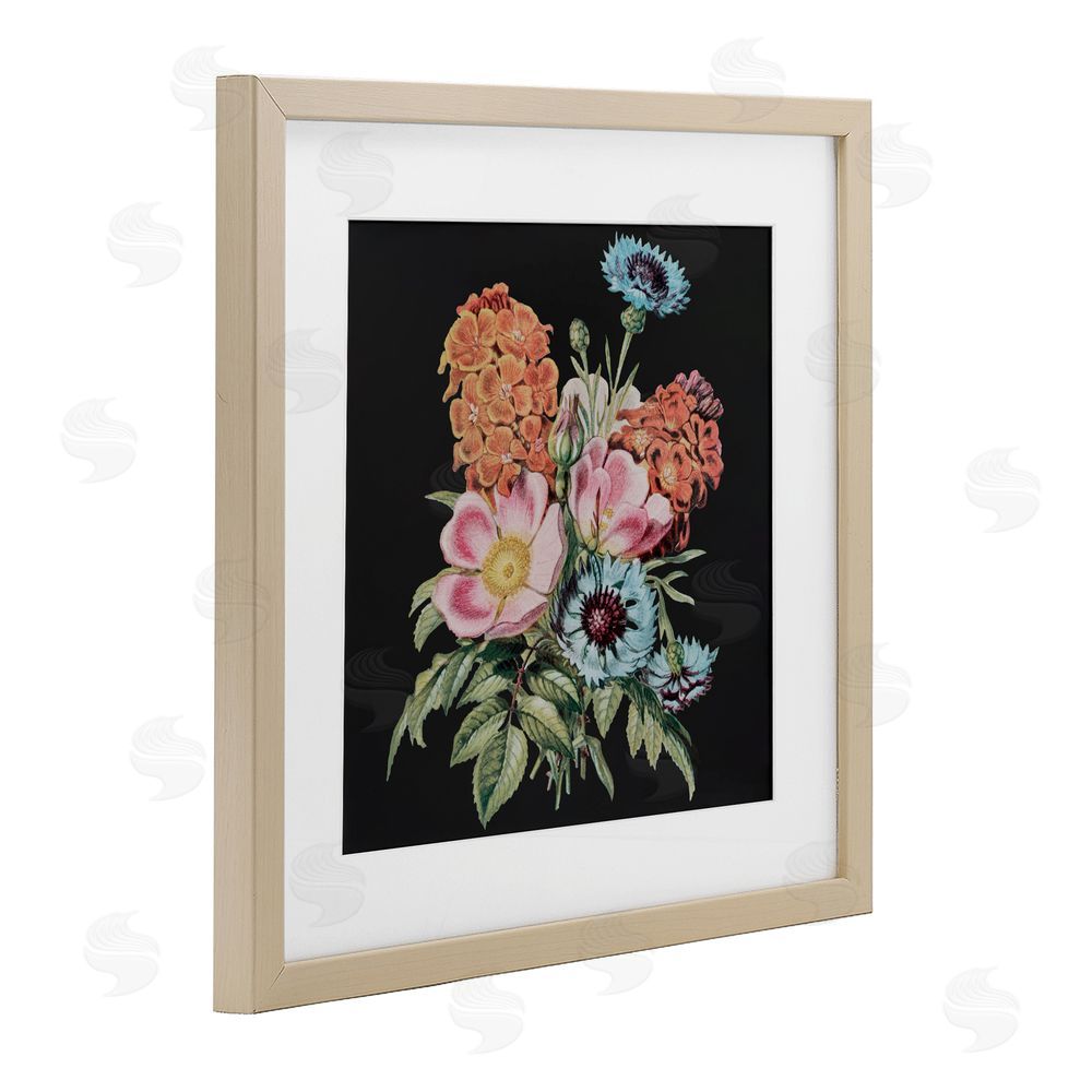 Dan Meneely Vintage Bouquet Study over Black Brown Framed Print Under Glass Wall Art