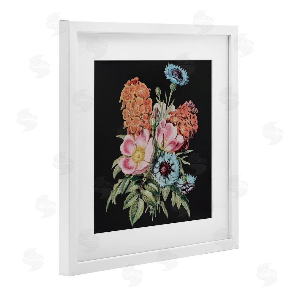Dan Meneely Vintage Bouquet Study over Black White Framed Print Under Glass Wall Art