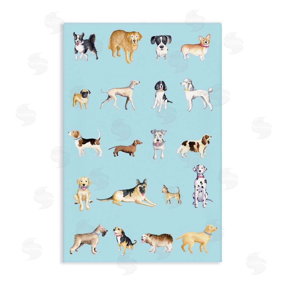 Sundance Graphics Dog Breeds on Blue Canvas Wall Art Print