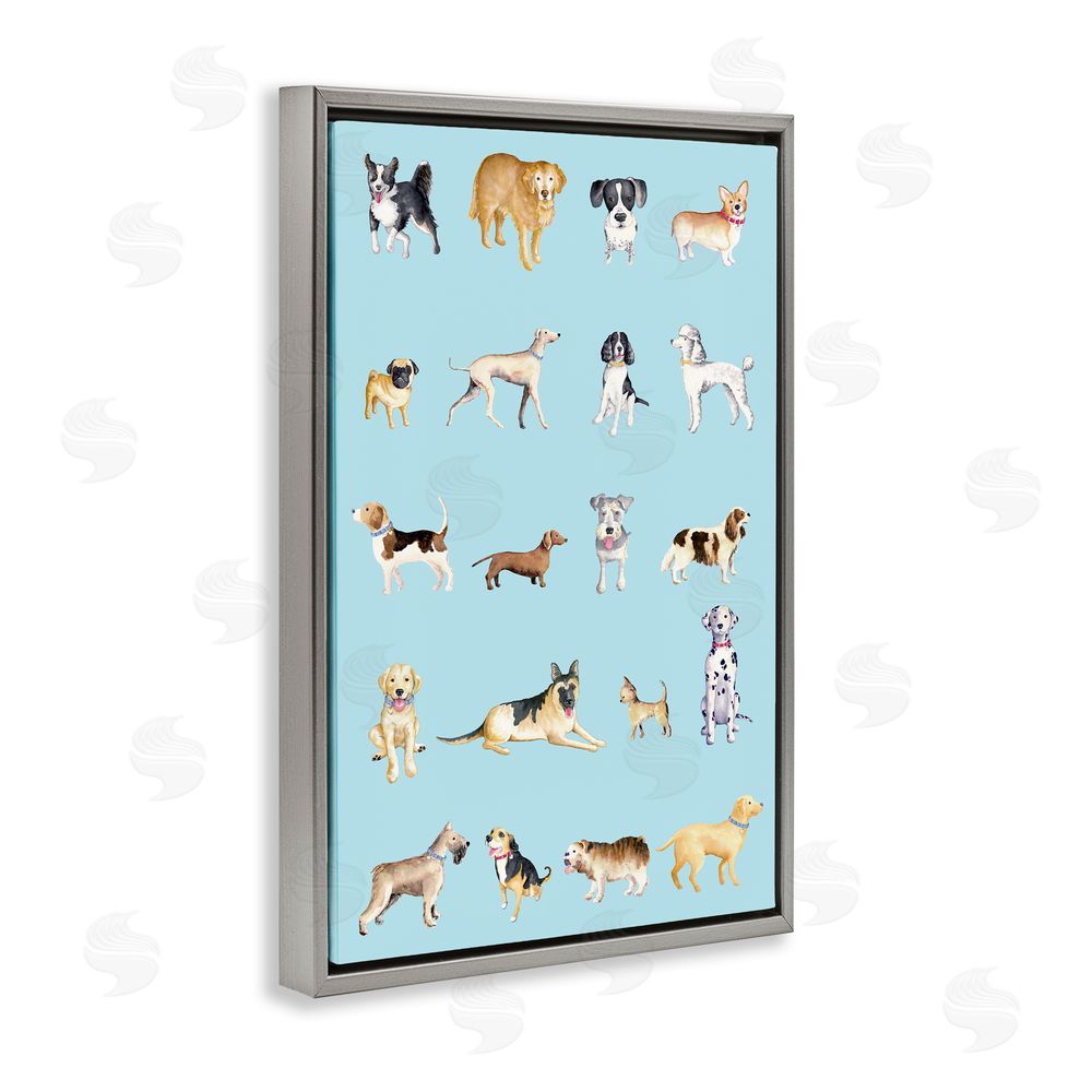 Sundance Graphics Dog Breeds on Blue Gray Floating Frame Canvas Wall Art Print