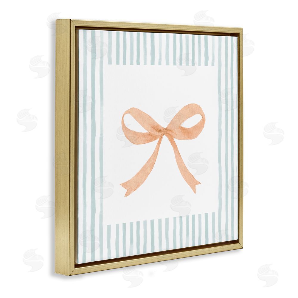 Patricia Pinto Orange Bow with Stripe Border Gold Floating Frame Canvas Wall Art Print