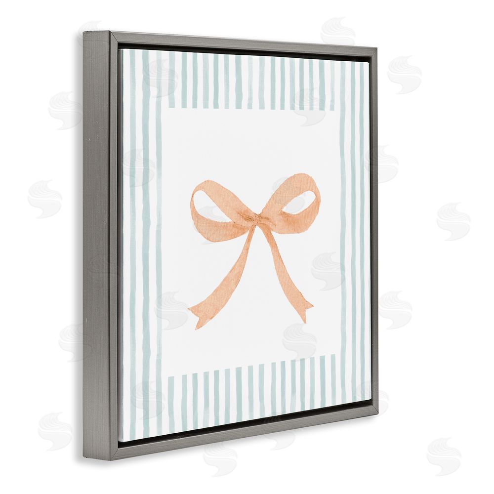 Patricia Pinto Orange Bow with Stripe Border Gray Floating Frame Canvas Wall Art Print