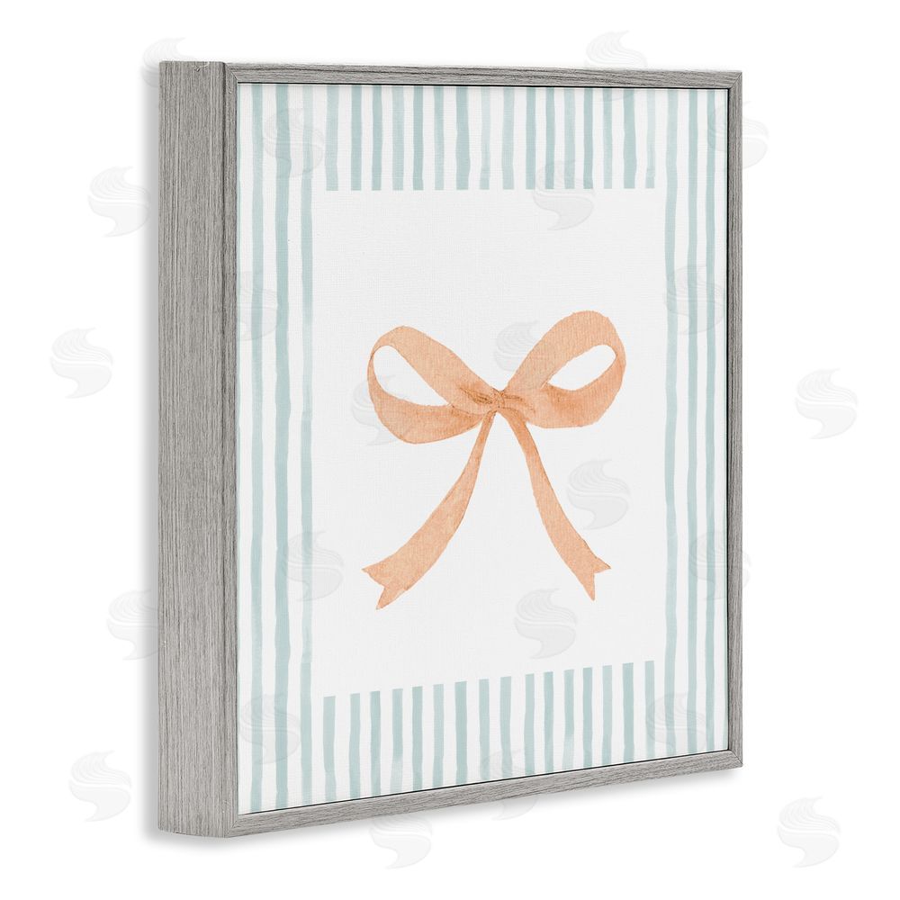 Patricia Pinto Orange Bow with Stripe Border Gray Framed Giclee Wall Art Print