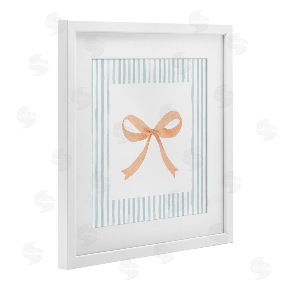 Patricia Pinto Orange Bow with Stripe Border White Framed Print Under Glass Wall Art