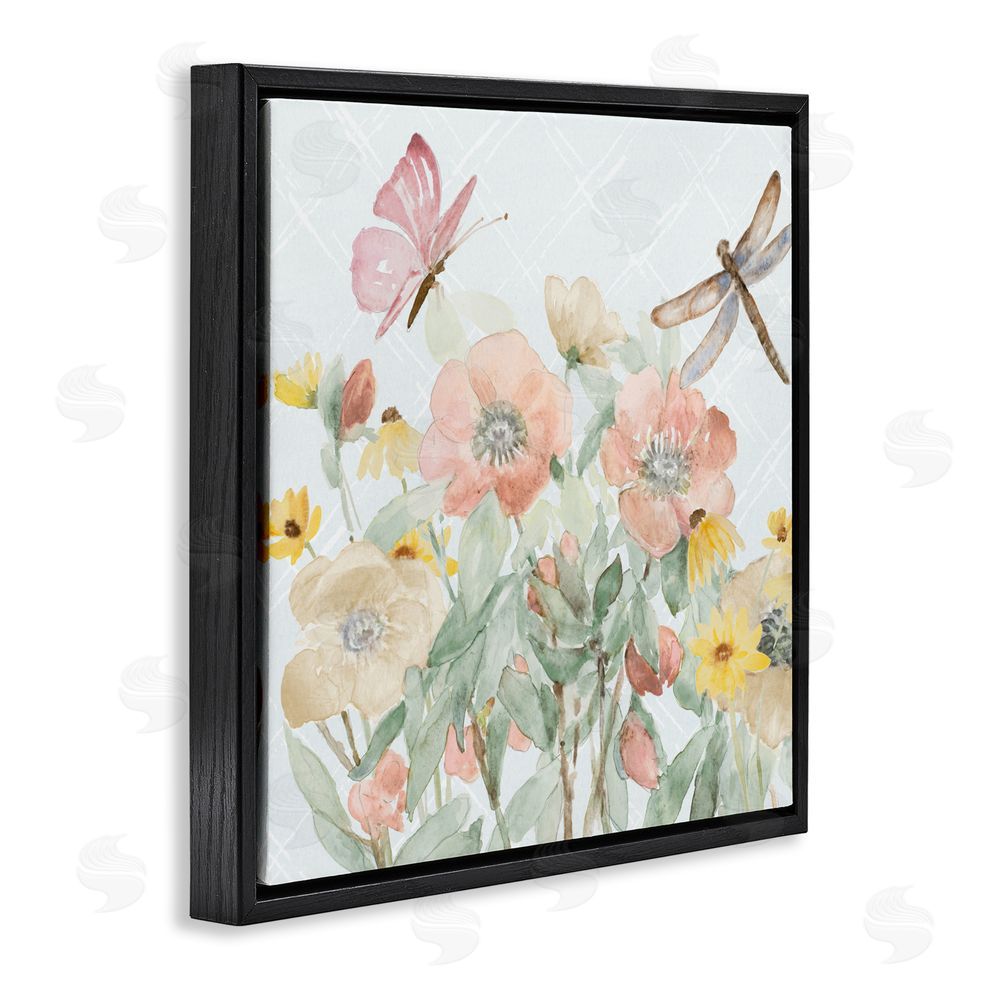 Sundance Graphics Garden Joy with Insects Black Floating Frame Canvas Wall Art Print