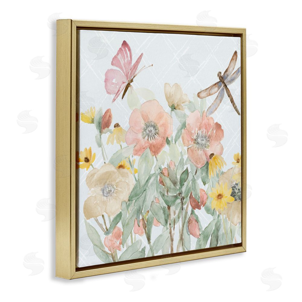 Sundance Graphics Garden Joy with Insects Gold Floating Frame Canvas Wall Art Print