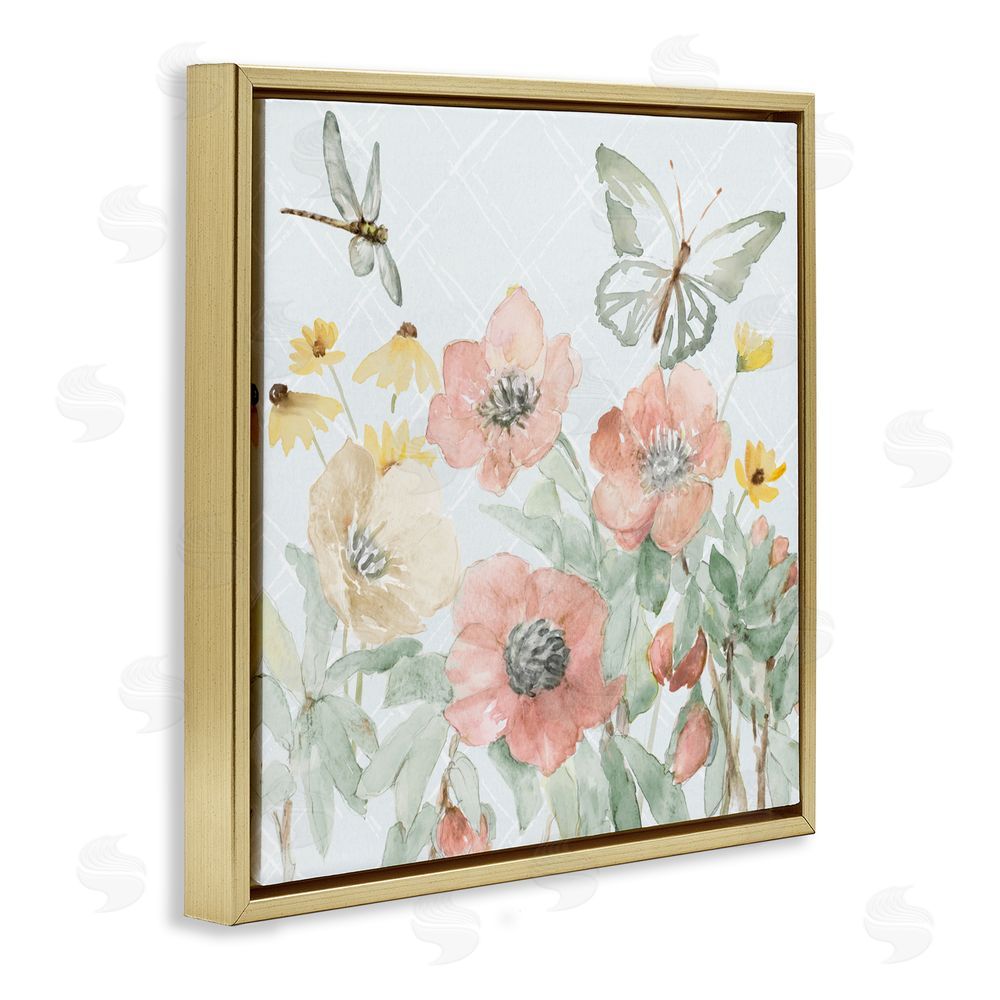 Sundance Graphics Garden Joy Butterflies Gold Floating Frame Canvas Wall Art Print