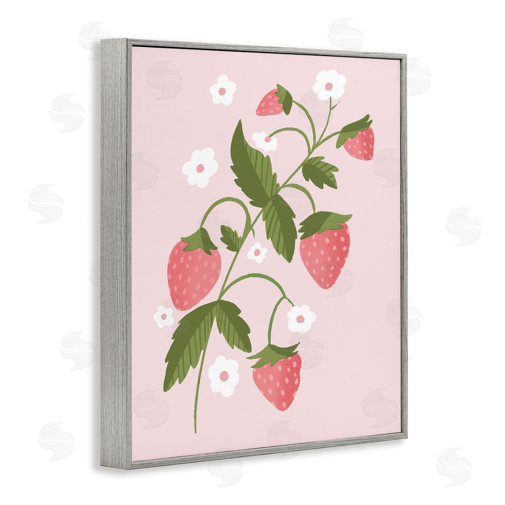 Sundance Graphics Pastel Strawberries Branch Gray Framed Giclee Wall Art Print
