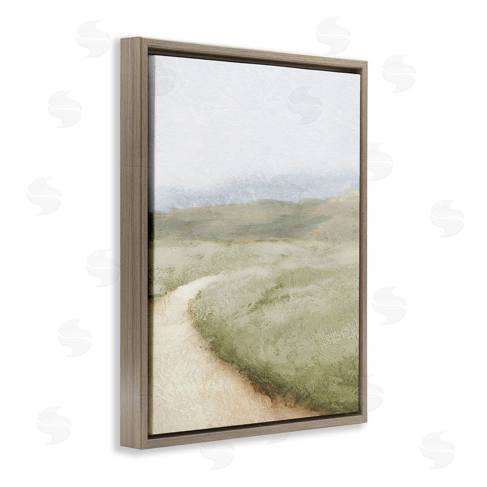Sundance Graphics Green Pasture Quiet Landscape Brown Floating Frame Canvas Wall Art Print