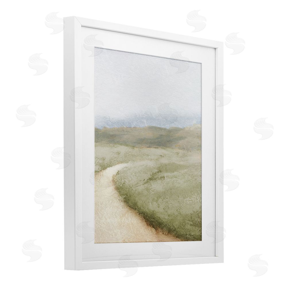Sundance Graphics Green Pasture Quiet Landscape White Framed Print Under Glass Wall Art